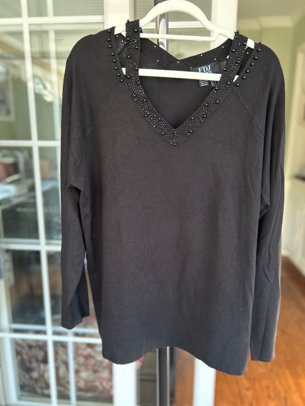FDJ French Dressing Jeans Cold Shoulder Beaded Sweater Tunic Black XXL